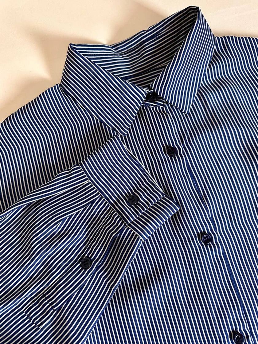 Camicia Intrend in pura seta fantasia mille righe blu e bianca