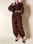 Combinaison vintage Complice en velours côtelé marron avec détails en cuir