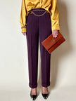 Pantalon tailleur taille haute à coupe cigarette couleur prune