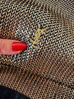 Mini dress oro in tessuto operato con profili neri in raso nero  “Yves Saint Laurent”