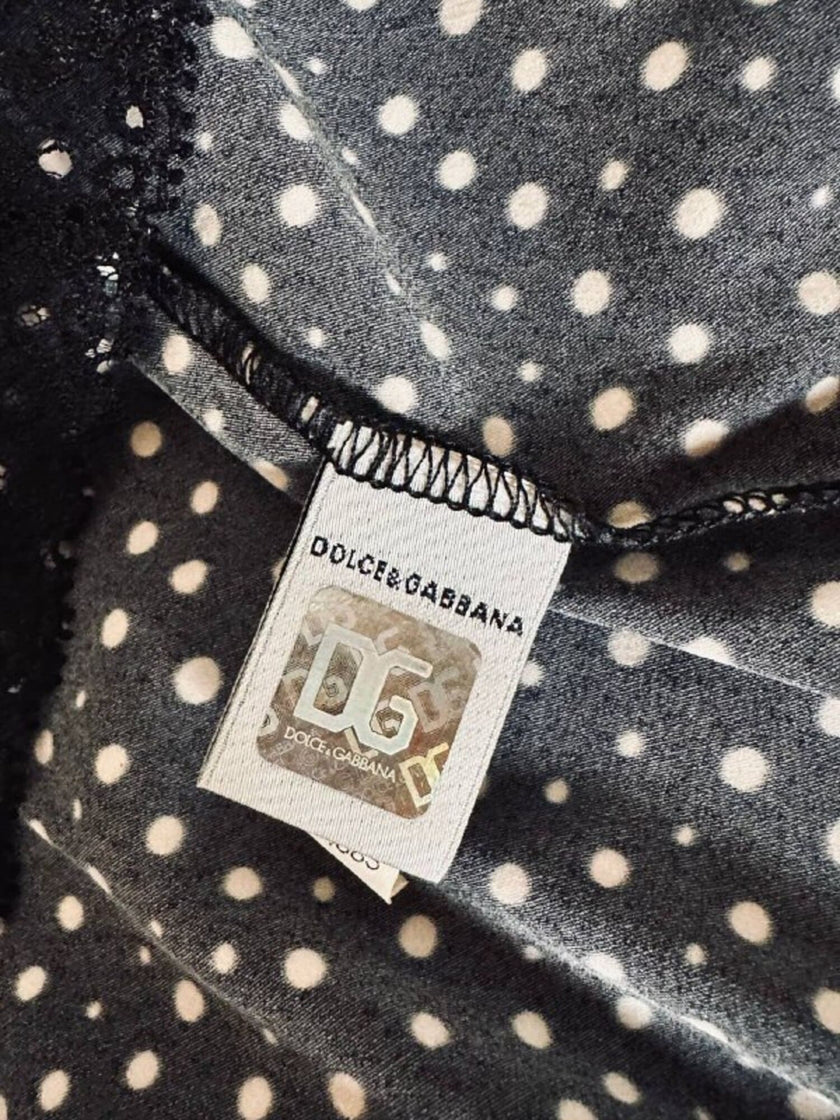 Tubino in raso elasticizzato nero a pois bianchi Dolce & Gabbana