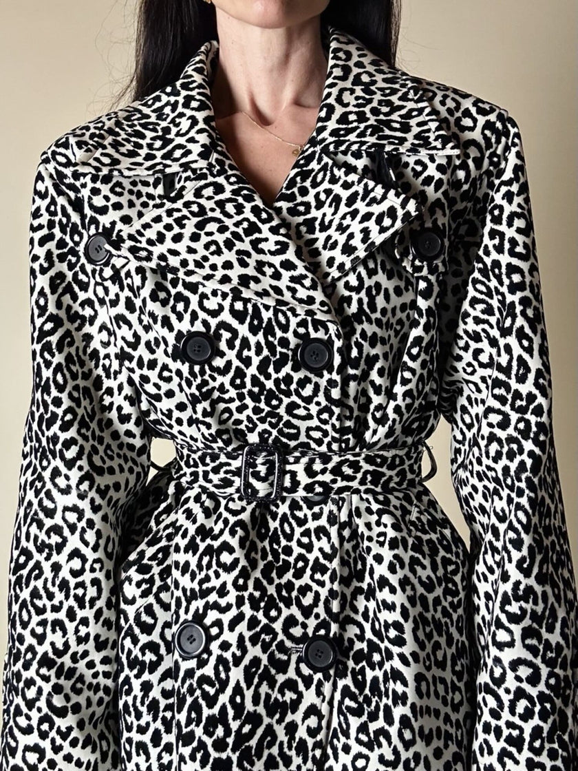 Giaccone vintage Fendissime in ecopelle bianca fantasia leopardo floccata nera