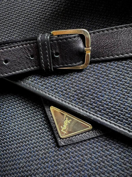 Borsa messenger in tessuto plastificato e pelle blu “Yves Saint Laurent”