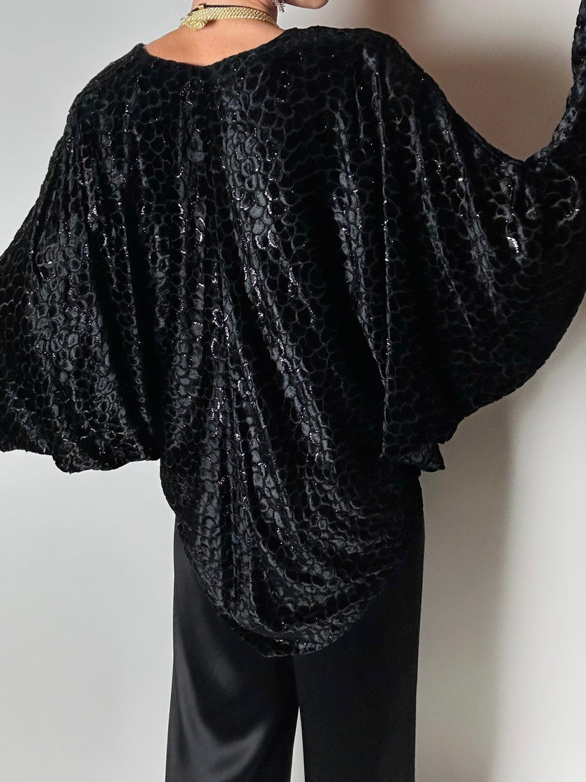 Giacca vintage Valeria Ferri in velluto di seta dévoré nero e lurex