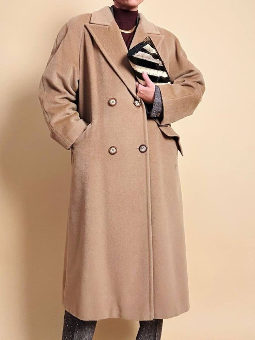 Cappotto doppiopetto in drap di lana cammello 