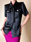 Camicia nera in raso di seta con cravattino “Yves Saint Laurent”
