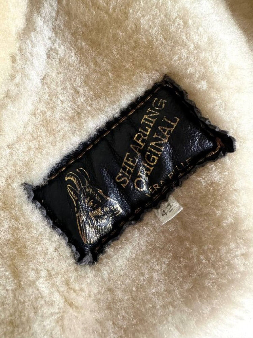 Schearling doppiopetto in pelle color cuoio con vello naturale Shearling Original