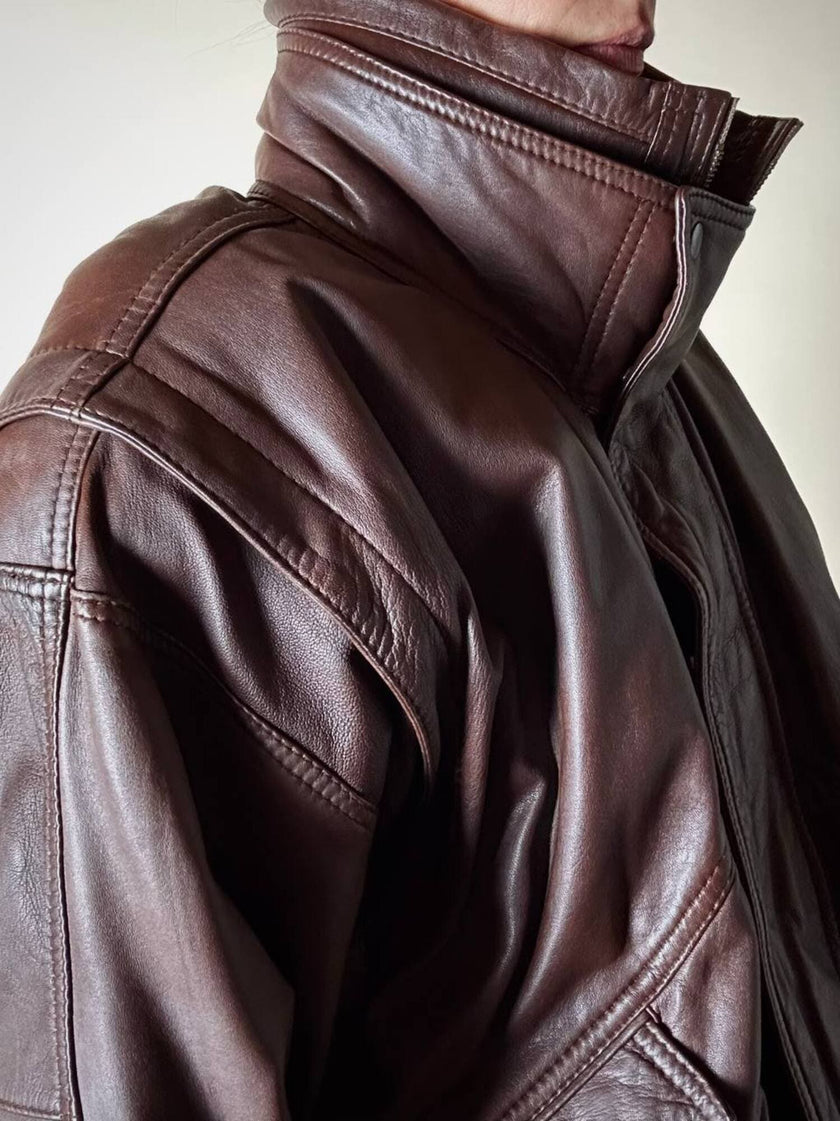 Bomber vintage stile aviator in pelle marrone Stenley