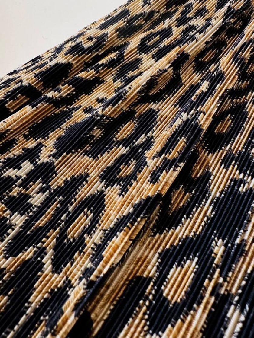 Chemisier vintage leopardato in tessuto micro plissé Henriette