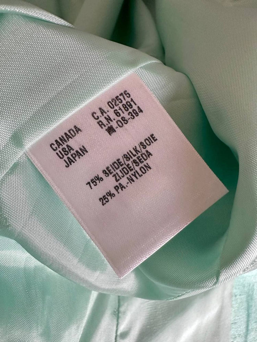 Tailleur giacca e gonna in shantung di seta acqua marina con bottoni gioiello “Escada”