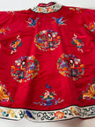 Giacca kimono vintage cinese in raso di seta rossa ricamata a mano