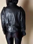 Giacca biker vintage in pelle nera ultra soft con fodera trapuntata in raso