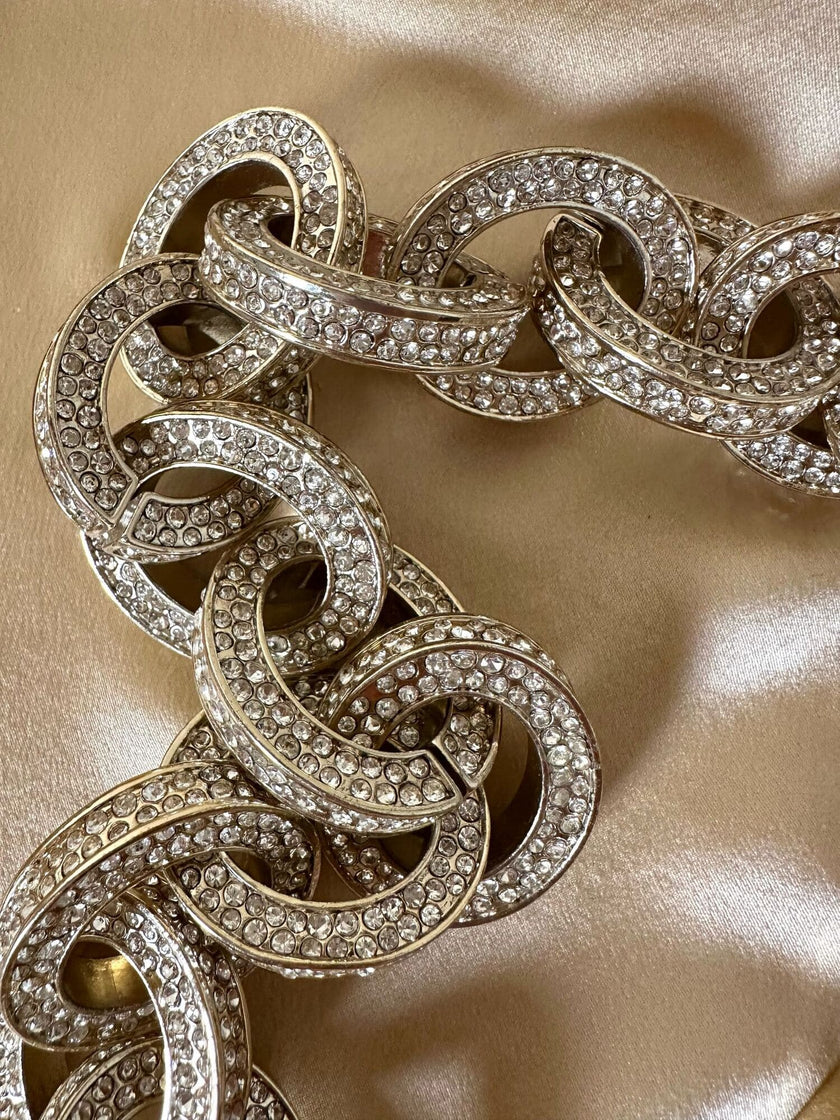 Collier a maxi maglie di catena argento con strass incastonati “Max Mara”