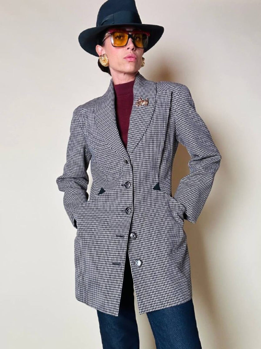 Blazer sciancrato in lana pied de poule “Rifat Ozbek”