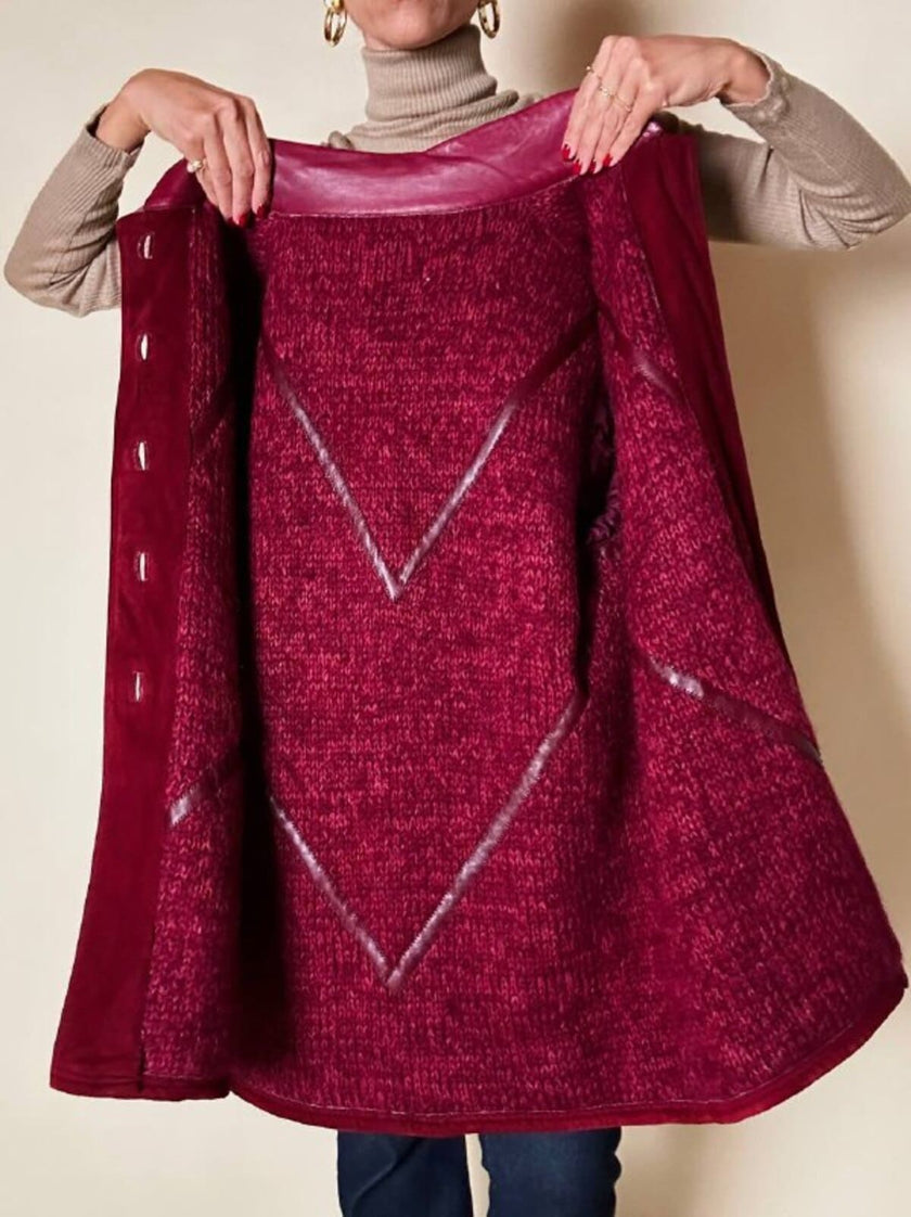Giacca in suede borgogna con riporti in pelle e con interno in lana mélange in tinta