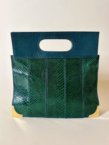 Borsa vintage Bernini in pitone e pelle verde smeraldo