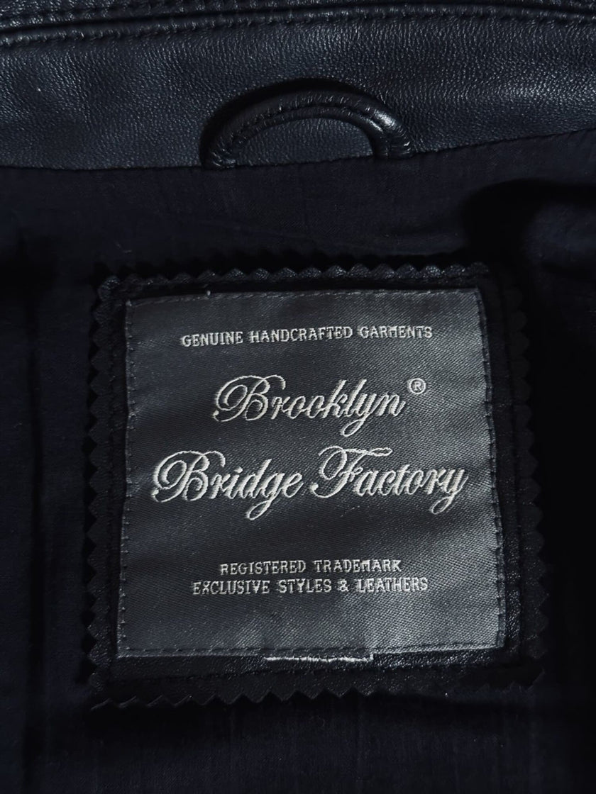 Giacca Biker vintage in pelle nera Brooklyn Bridge Factory