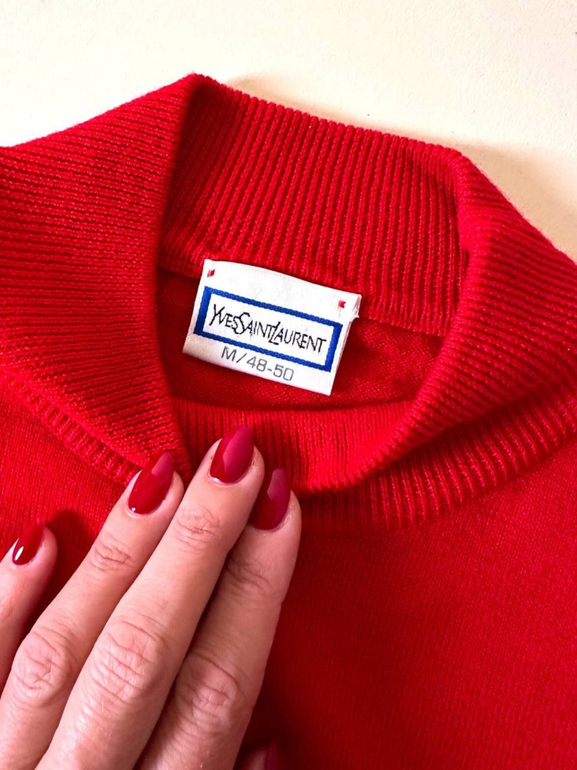 Lupetto in lana rossa con logo ricamato “Yves Saint Laurent”