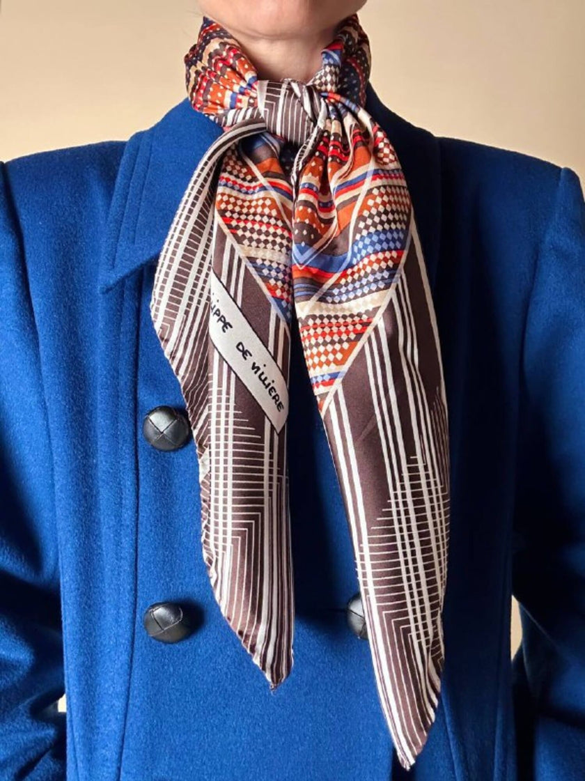 Foulard in seta Philippe De Villière con fantasia grafica multicolore