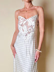 Slip dress in seta avorio a pois neri con corpetto lavorato “La Perla”