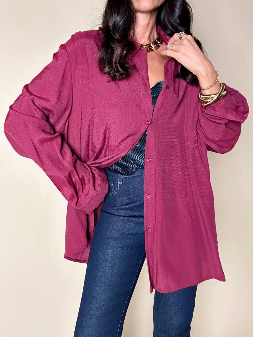 Camicia oversize Fuoriskema in viscosa jacquard color vinaccia