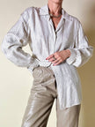 Camisa de sastre en seda Jacquard blanca con rayas grises