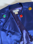Vintage-Jacke von Yves Saint Laurent aus kobaltblauem Satin mit mehrfarbigen Schmuckknöpfen