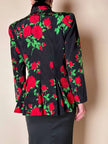 Blazer doppiopetto in tessuto moiré fantasia rose rosse