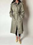 Vintage Aquascutum trench coat in khaki green gabardine with matching belt