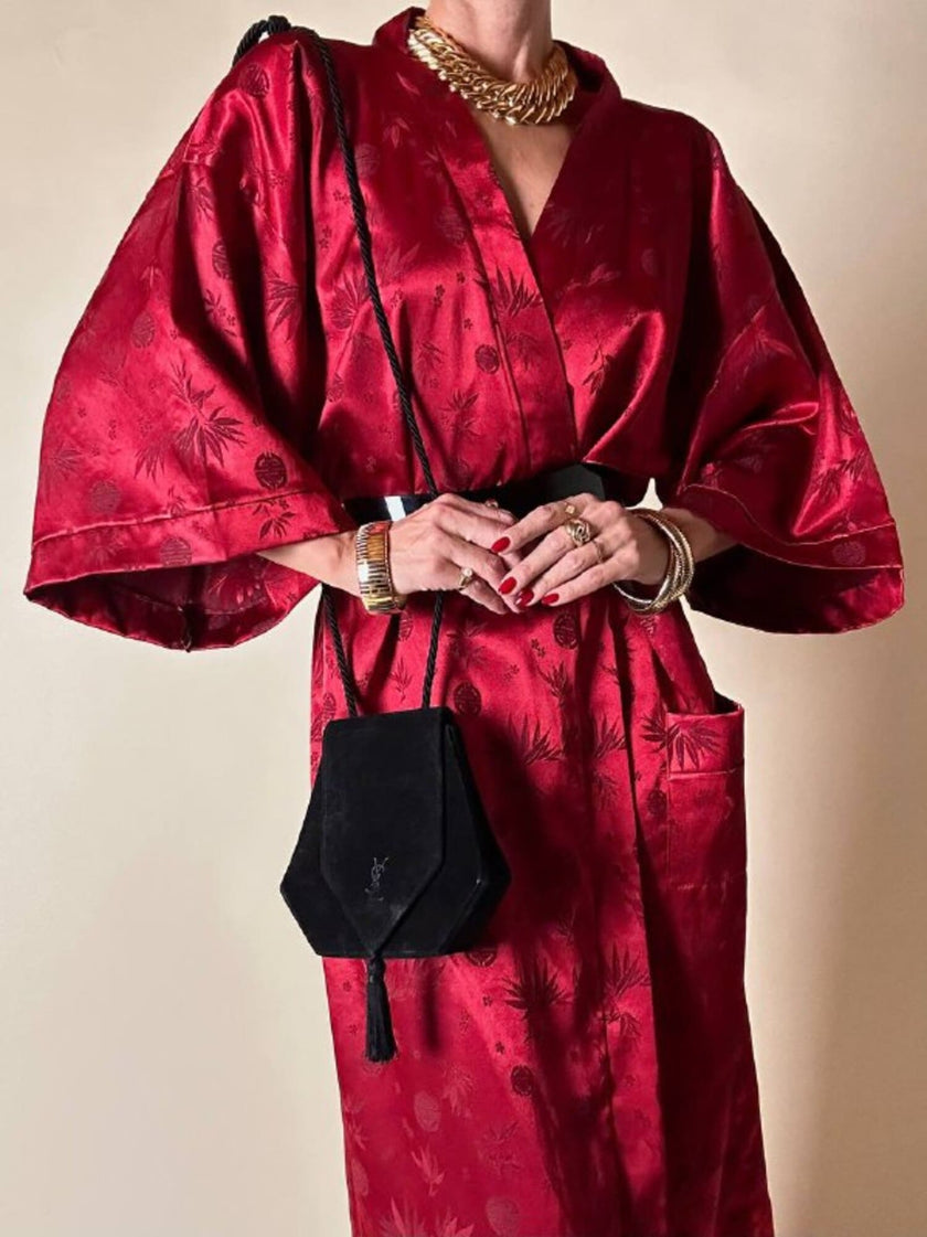 Kimono rosso bordeaux in tessuto Jacquard