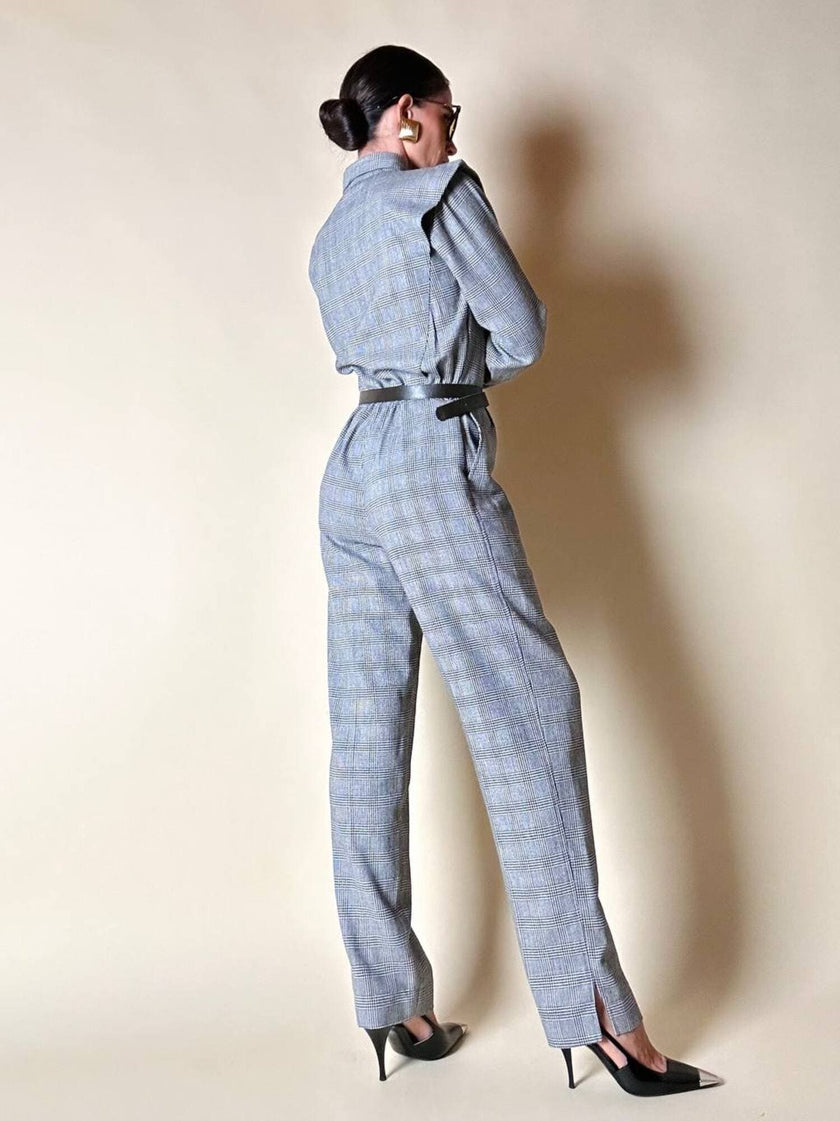 Jumpsuit vintage Sarabang de lana príncipe de Gales con cinturón a juego