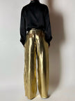 Pantalone vintage Yves Saint Laurent Rive Gauche a palazzo in seta lamé oro