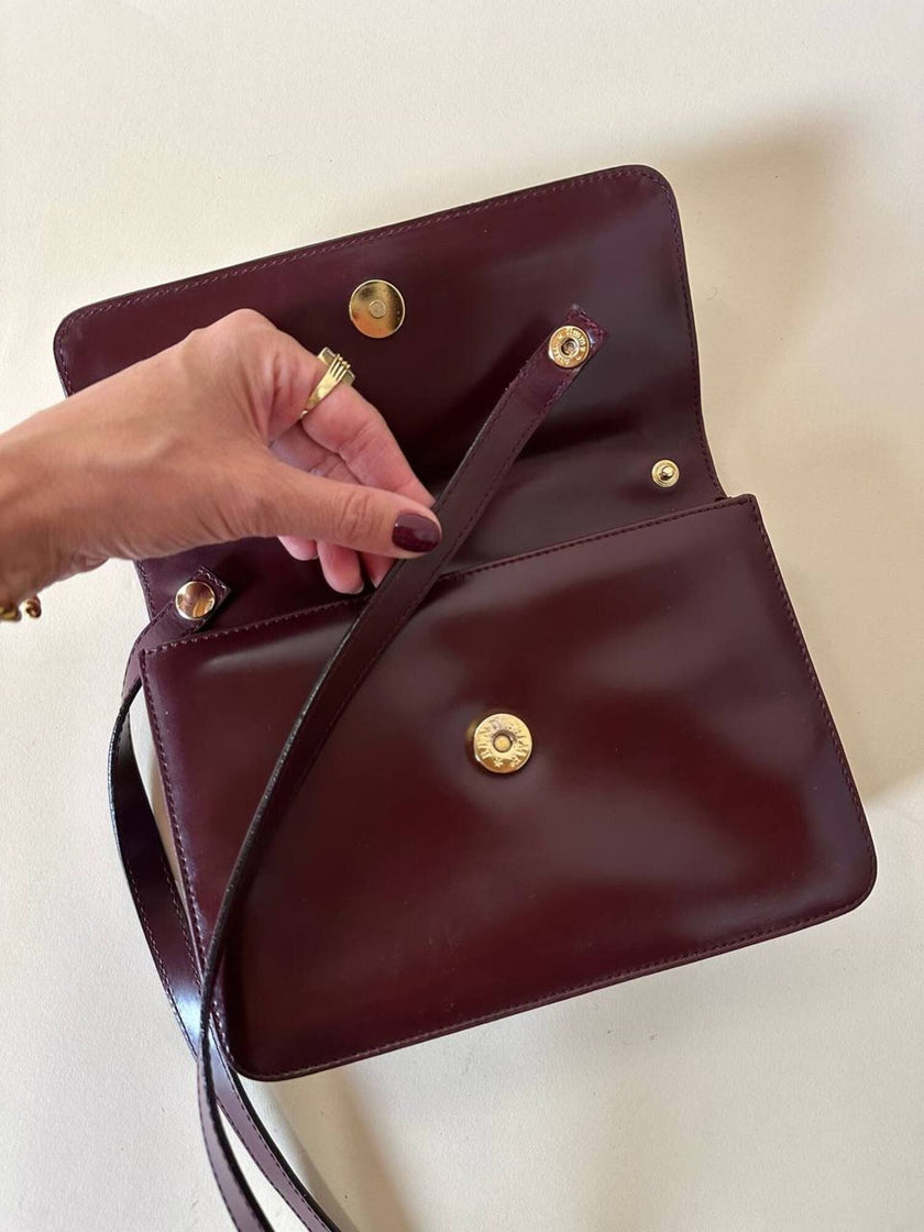 Fendissime handbag in burgundy brushed leather with gold chain jewel handle and detachable shoulder strap