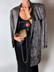 Blazer vintage Gianni Versace in seta goffrata a righe nere e avorio