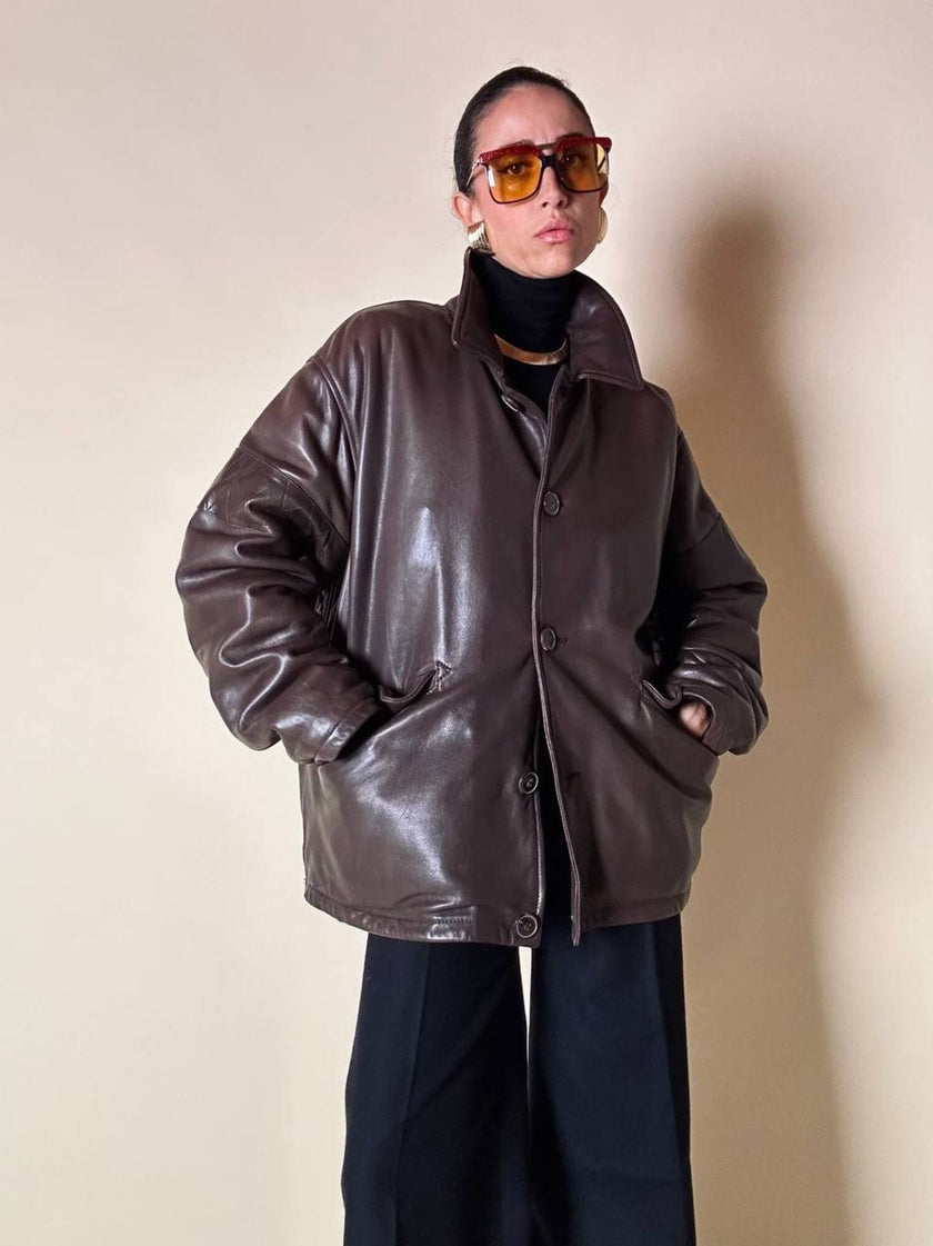Giacca/bomber aviator in pelle testa di moro “Belfe & Belfe”
