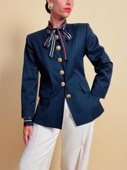 Blazer Yves Saint Laurent blu navy con maxi bottoni oro