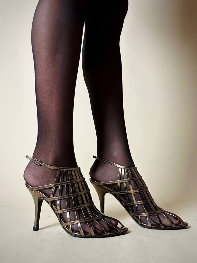 Sandali a gabbia in laminato bronzo “Yves Saint Laurent”