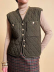 Gilet in lana matelassé verde militare con bottoni dorati 