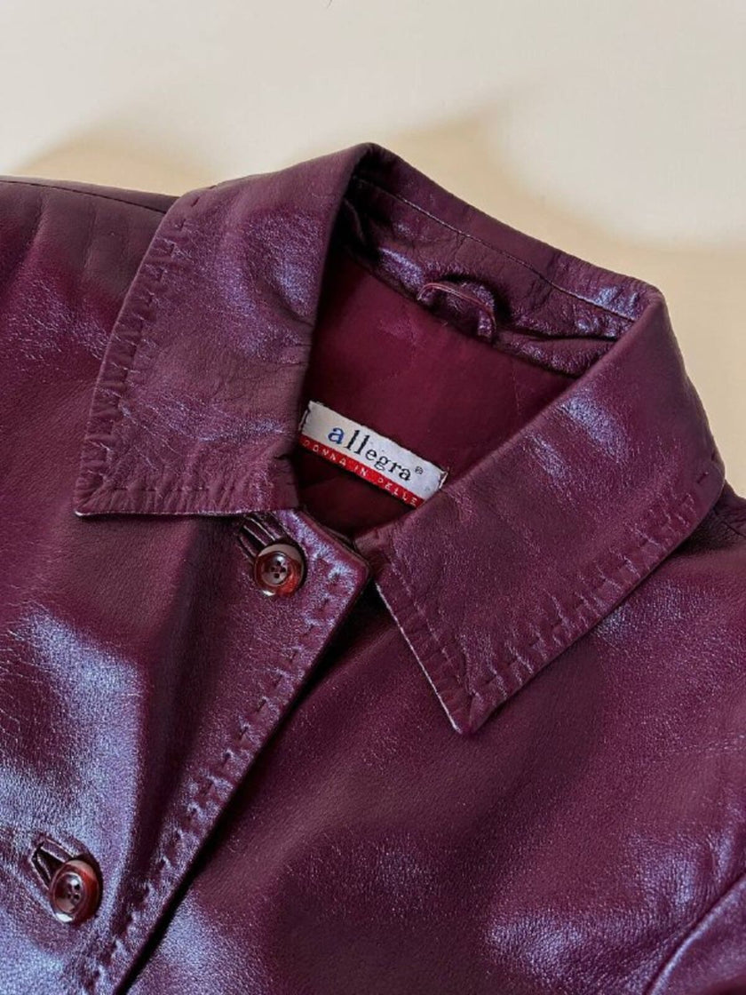 Giaccone svasato in pelle bordeaux “Allegra”