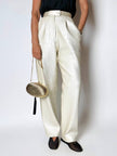 Vintage cream sequin-embroidered palazzo pants