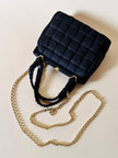 Mini bag in tessuto intrecciato con riporti in pelle