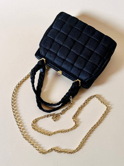Mini bag in tessuto intrecciato con riporti in pelle