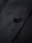 Camicia vintage in seta nera Yves Saint Laurent con logo YSL allover e bottoni in Jet
