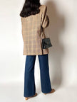 Blazer vintage oversize in fresco di lana principe di Galles beige e marrone con pochette in seta Vincam