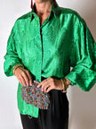 Camicia vintage sartoriale in raso di seta stampa pitone verde smeraldo