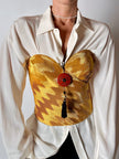 Bustier vintage La Perla in raso micro plissé ocra con scollo a cuore