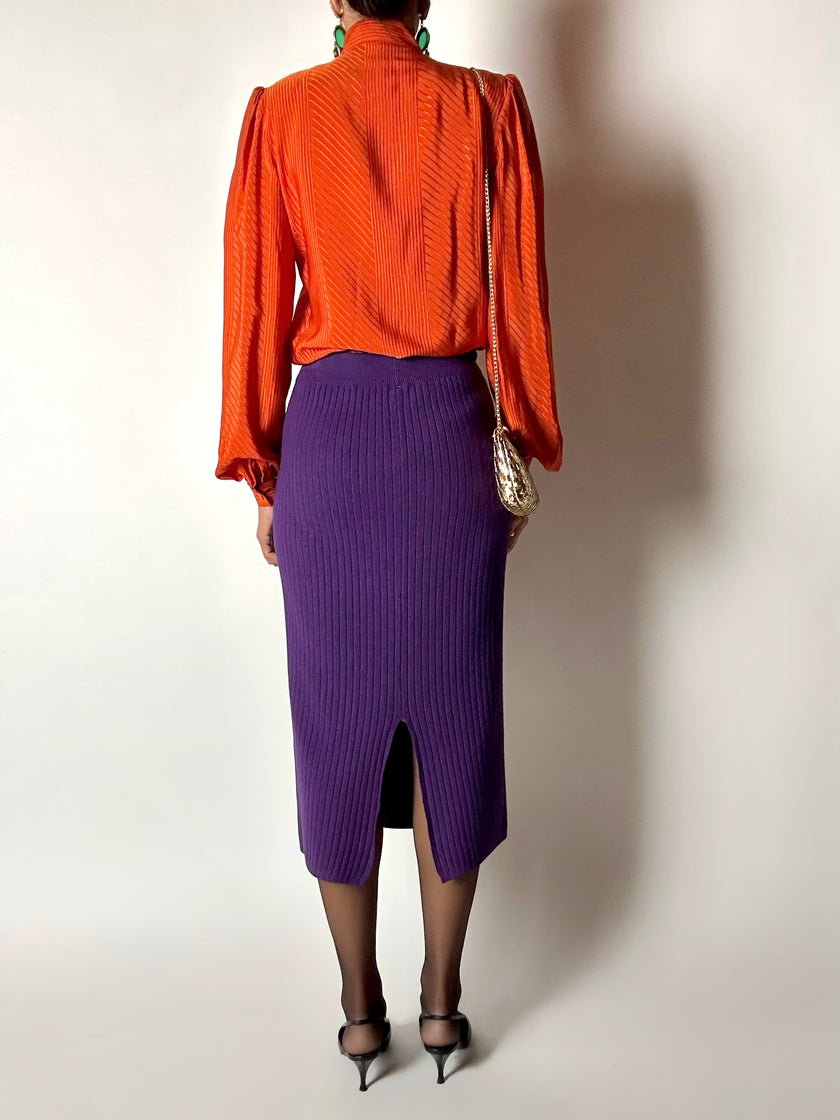Camicia vintage Scherrer Boutique con nastro al collo in seta jacquard zucca
