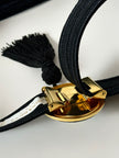 Cintura vintage Nina Ricci Paris in passamaneria elastica nera con fibbia gioiello e nappa couture