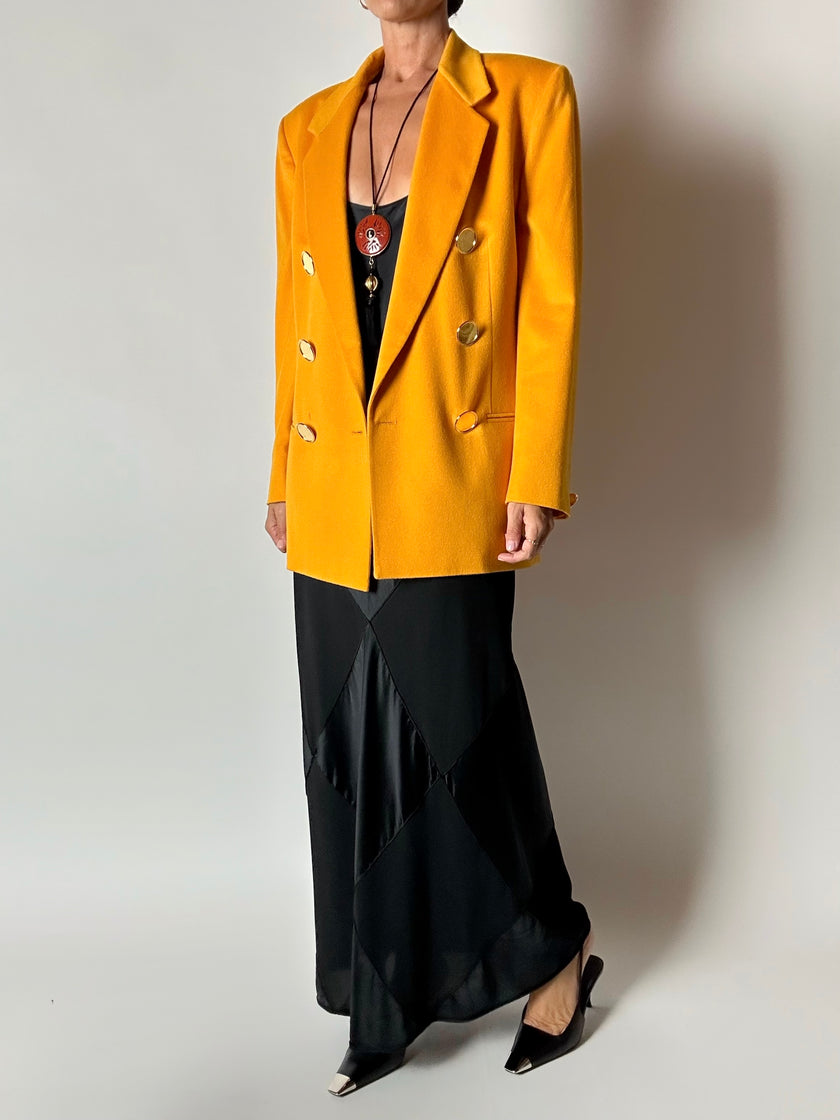 Blazer vintage Genny in cashmere giallo becco d’oca con bottoni gioiello dorati
