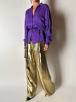 Camicia vintage Gianni Versace in seta goffrata viola con maxi tasca